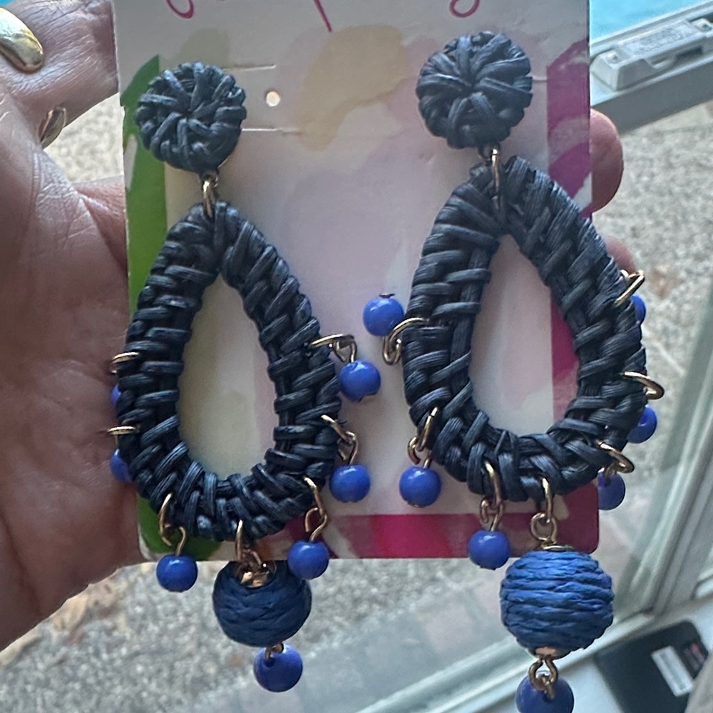 Lilly Pulitzer GWP Raffia Earrings Alba Blues